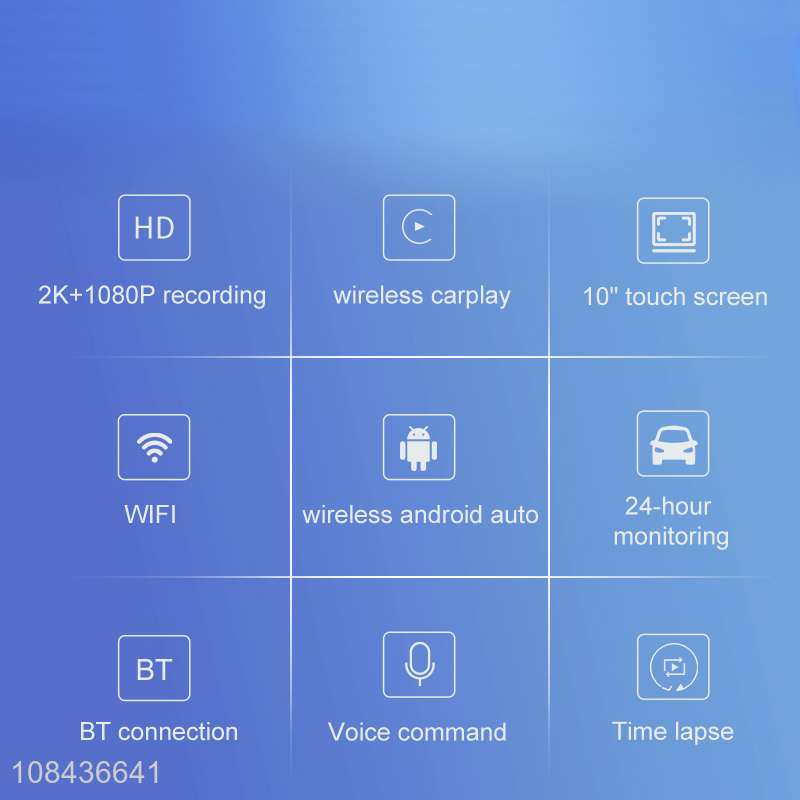 Wholesale 10inch touch screen front 2K+back 1080P wireless carplay,wireless android auto dash camera
