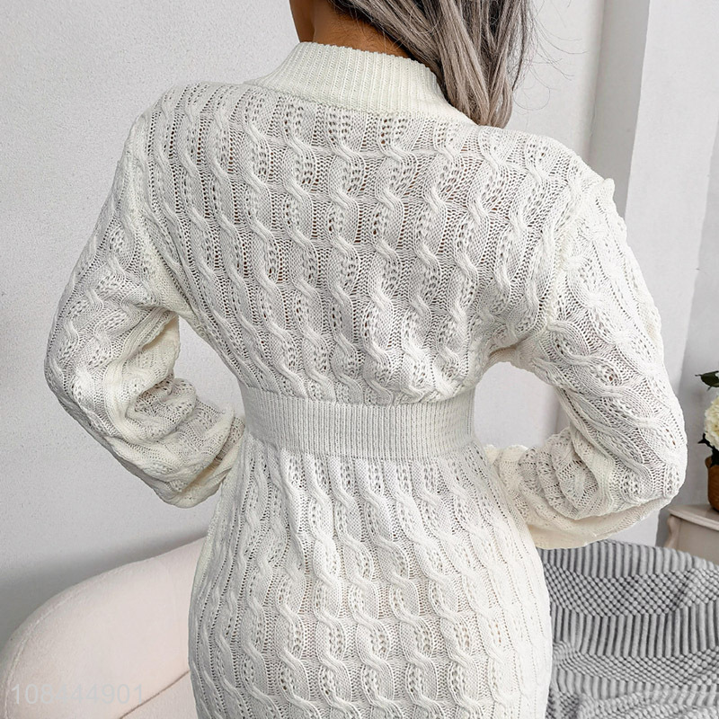 Hot selling women winter knitted slinky bodycon dress ladies sweater dress