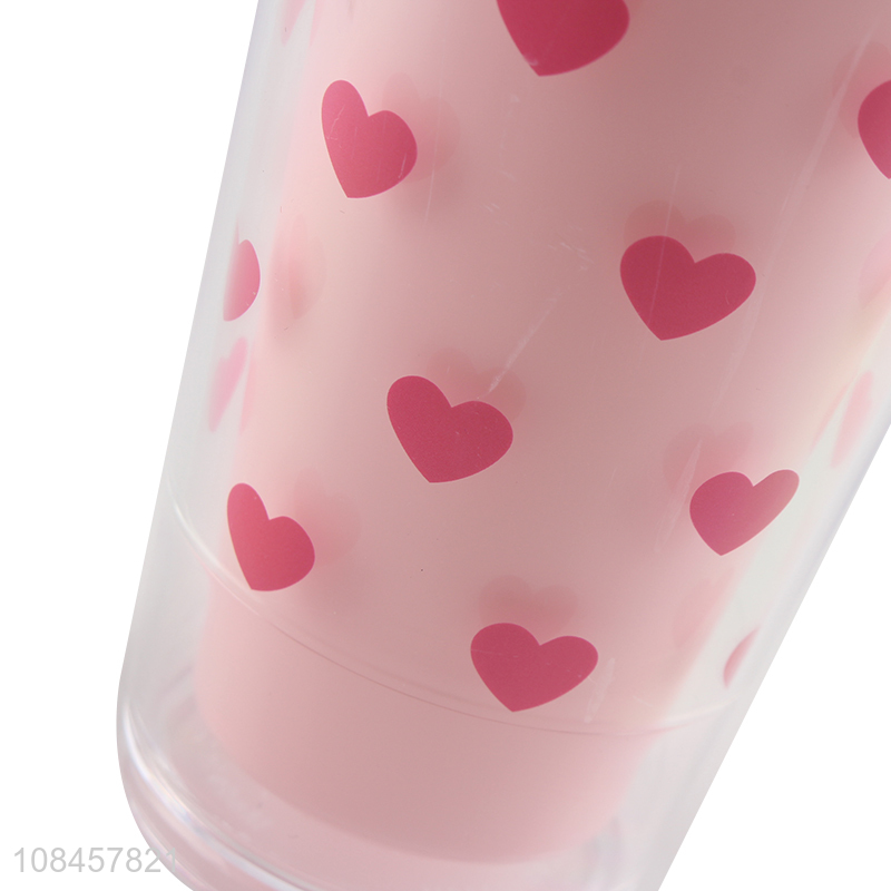 Wholesale heart printed double walls plastic water tumbler with straw & lid