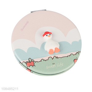 Wholesale kawaii pu leather cosmetic mirror round compact mirror