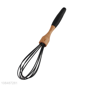 Wholesale kitchen gadgets manual silicone egg whisk with wooden rubber handle