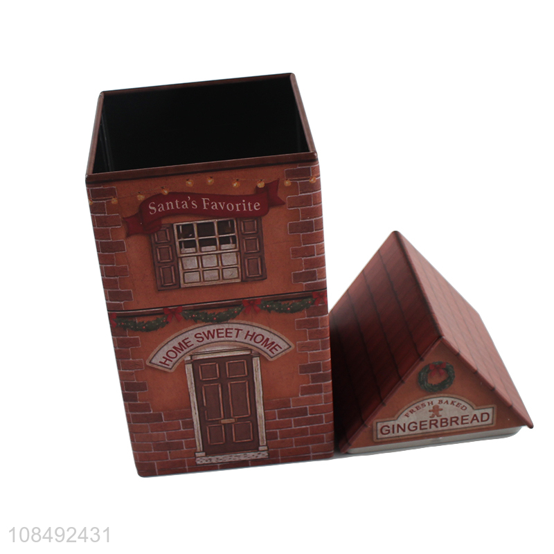 High quality cute house shaped metal cans for chocolate cookies candy storage