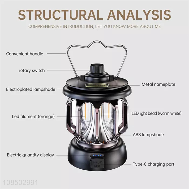 New products rechargeable outdoor camping lantern portable retro led emergency light