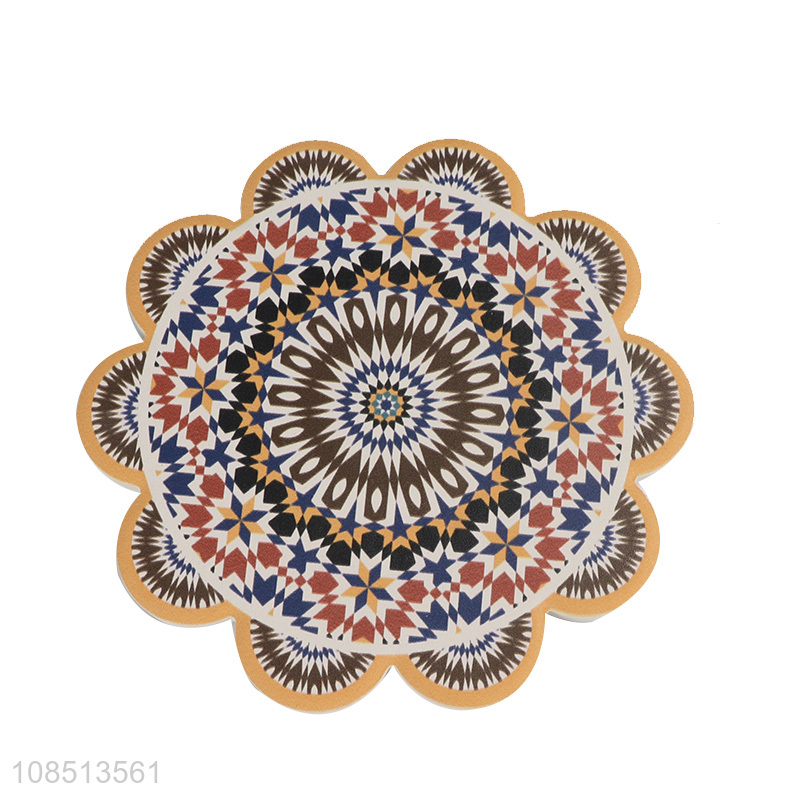 Factory supply sublimation mandala style ceramic coaster with cork back