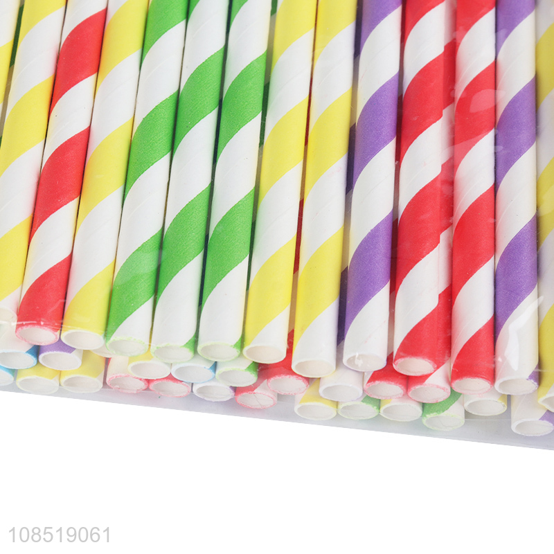 High quality disposable paper straws rainbow colors striped drinking straws