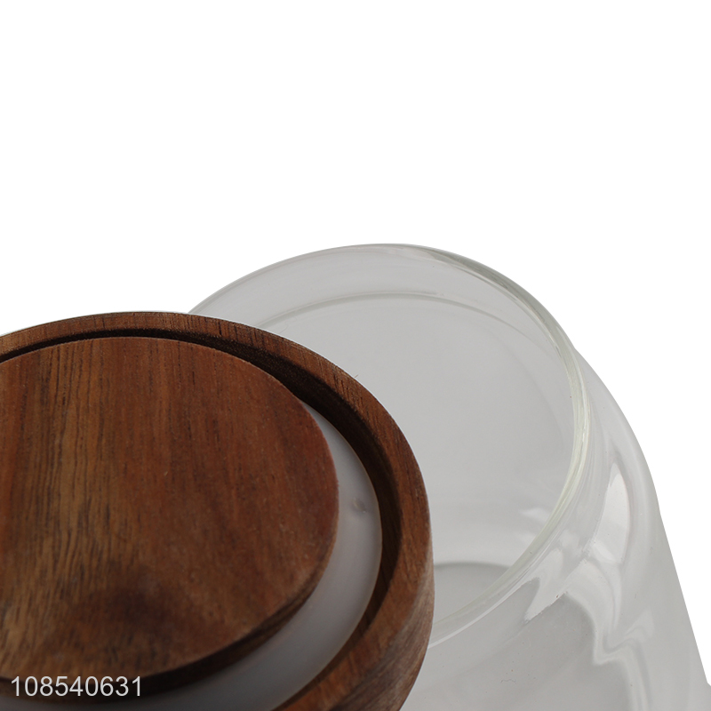 Most popular wooden lid glass sealed storage jar for sale