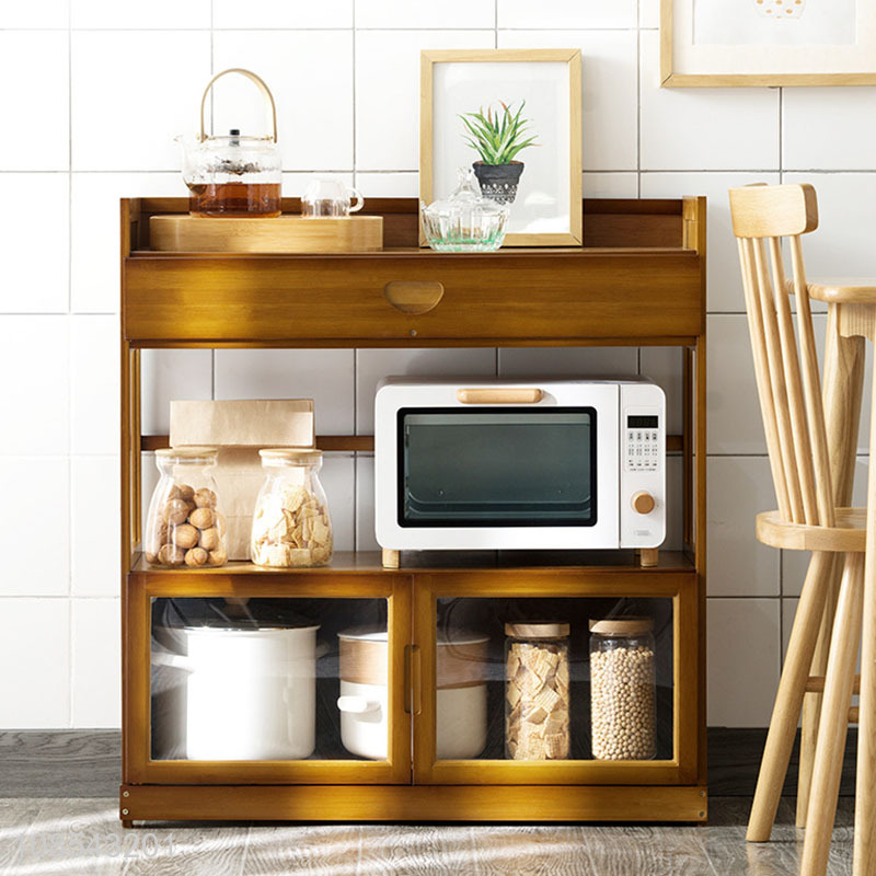 Hot selling bamboo kitchen cabinet microwave oven storage cabinet