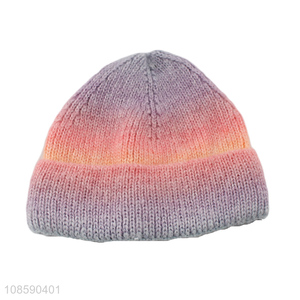 Hot selling gradient color unisex tie-dyed knitted beanie hat