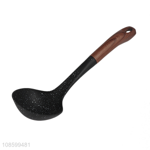 Wholesale colored dot nylon soup ladle with wood grain handle