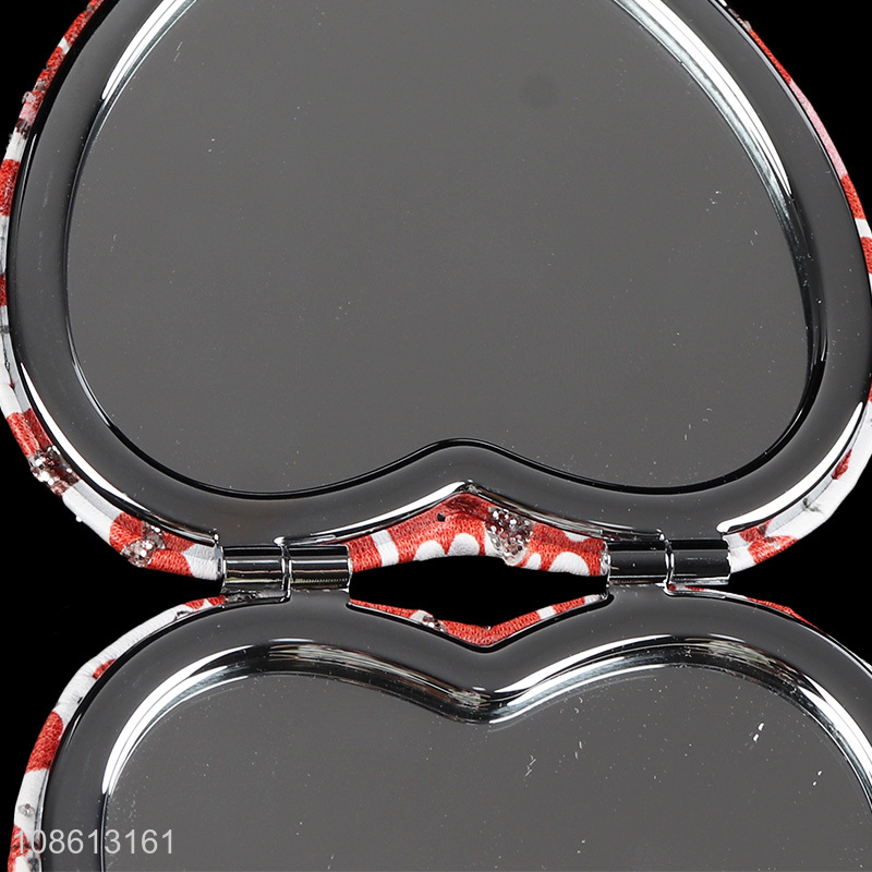 Yiwu market heart shape foldable makeup mirror pocket mirror