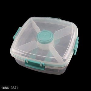 Wholesale clear double-layered plastic bento lunch box with knife & fork