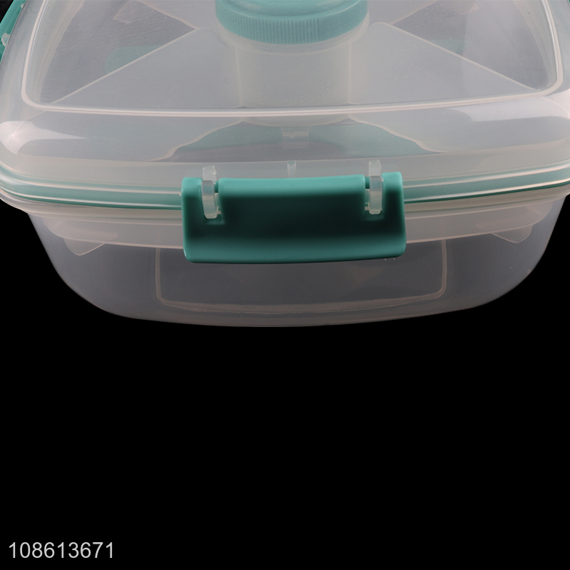 Wholesale clear double-layered plastic bento lunch box with knife & fork