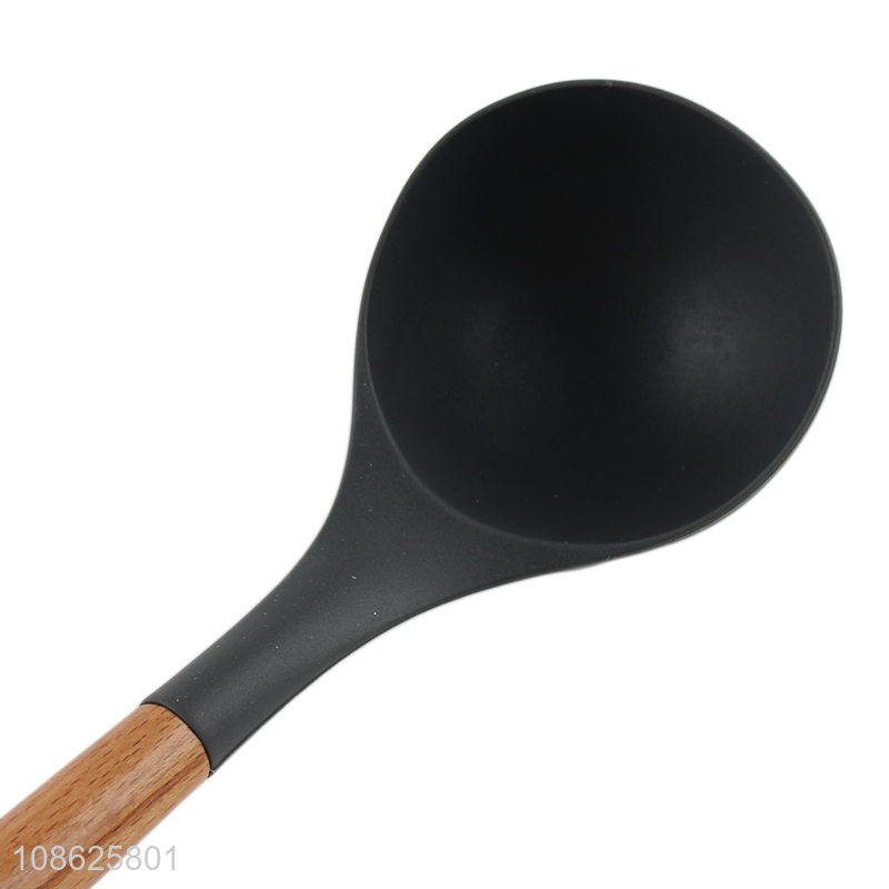 Factory price heat resistant nylon soup ladle with wooden handle