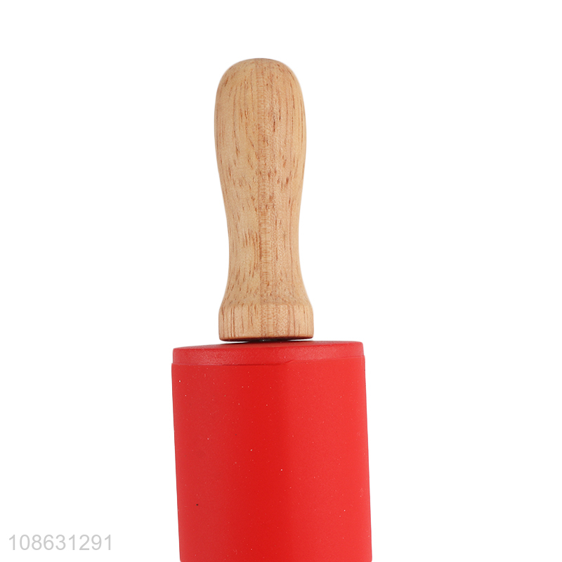 Good quality non-stick silicone rolling pin with wooden handle