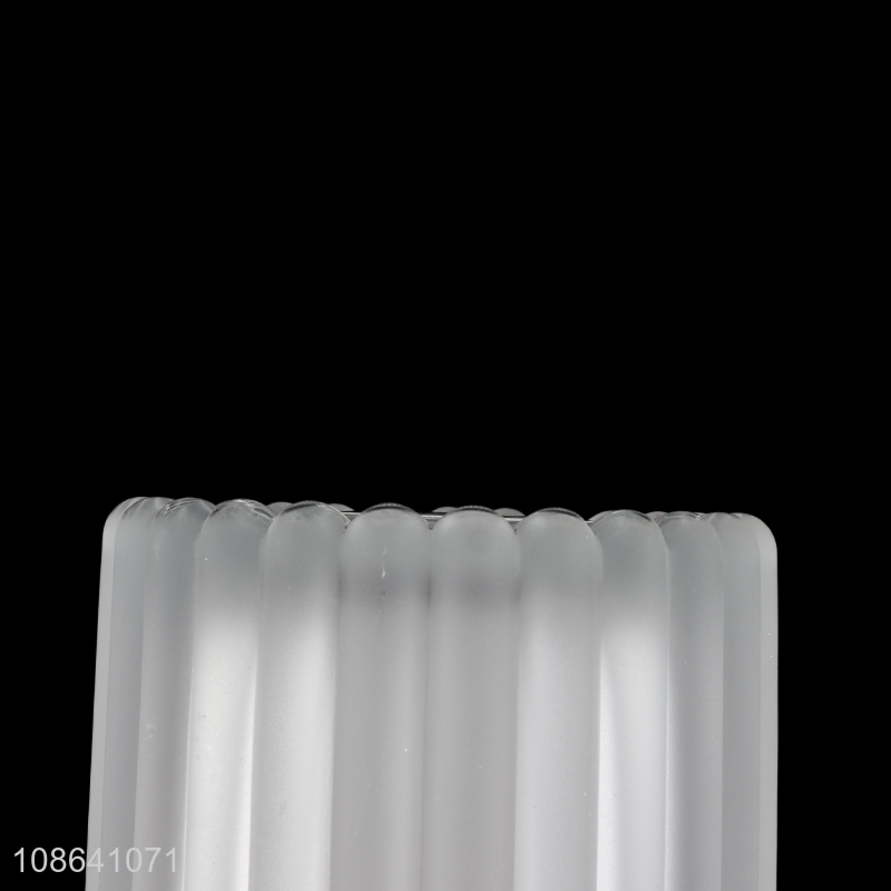 Good quality opaque ribbed glass candle holder for table decoration