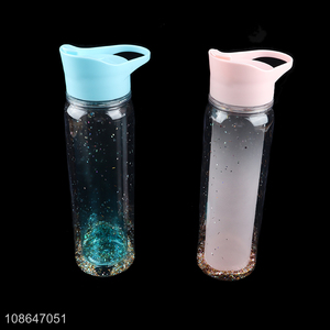 Wholesale 500ml glitter double walled plastic water bottle sports bottle