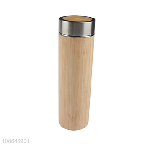 New product double wall stainless steel bamboo cover thermal water bottle