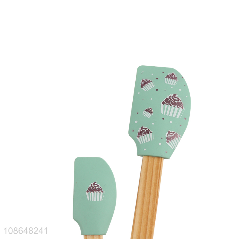 Good quality 2pcs silicone baking spatula set with rubber wood handle