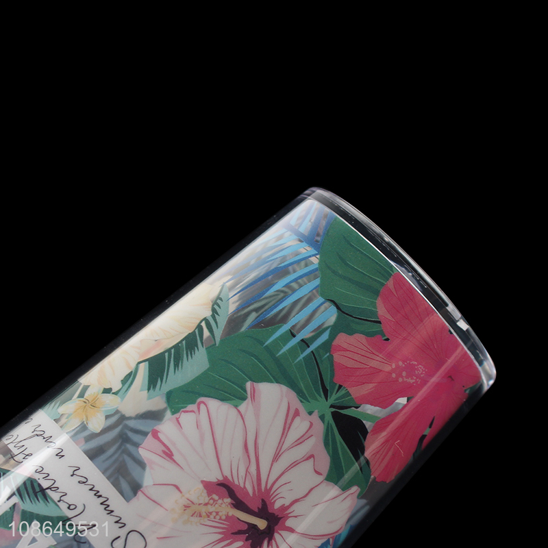 Wholesale double walls floral print plastic water cup with straw