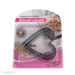Online wholesale 3pcs stainless steel heart shape cookies mould set