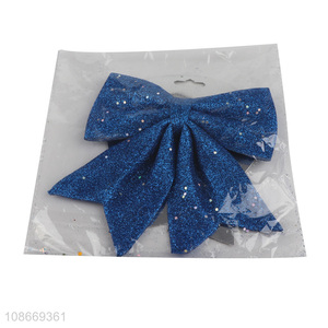 Hot selling blue glitter hanging bowknot for xmas tree decoration