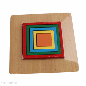 Wholesale rainbow geometric block puzzle educational wooden toy for kids