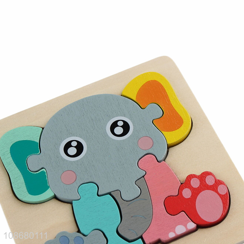 Good quality wooden cartoon elephant jigsaw puzzle toy for toddlers