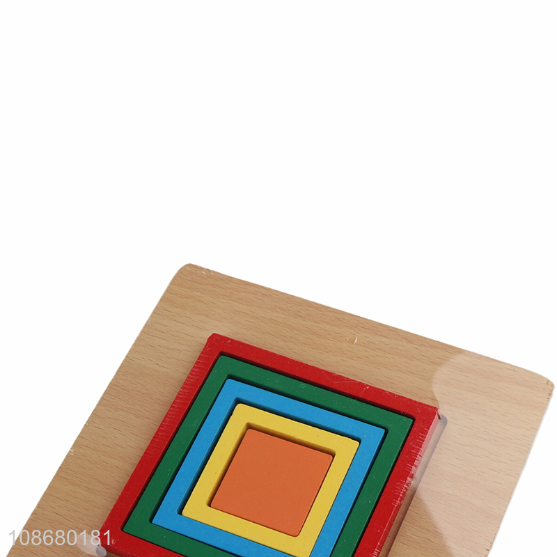 Wholesale rainbow geometric block puzzle educational wooden toy for kids