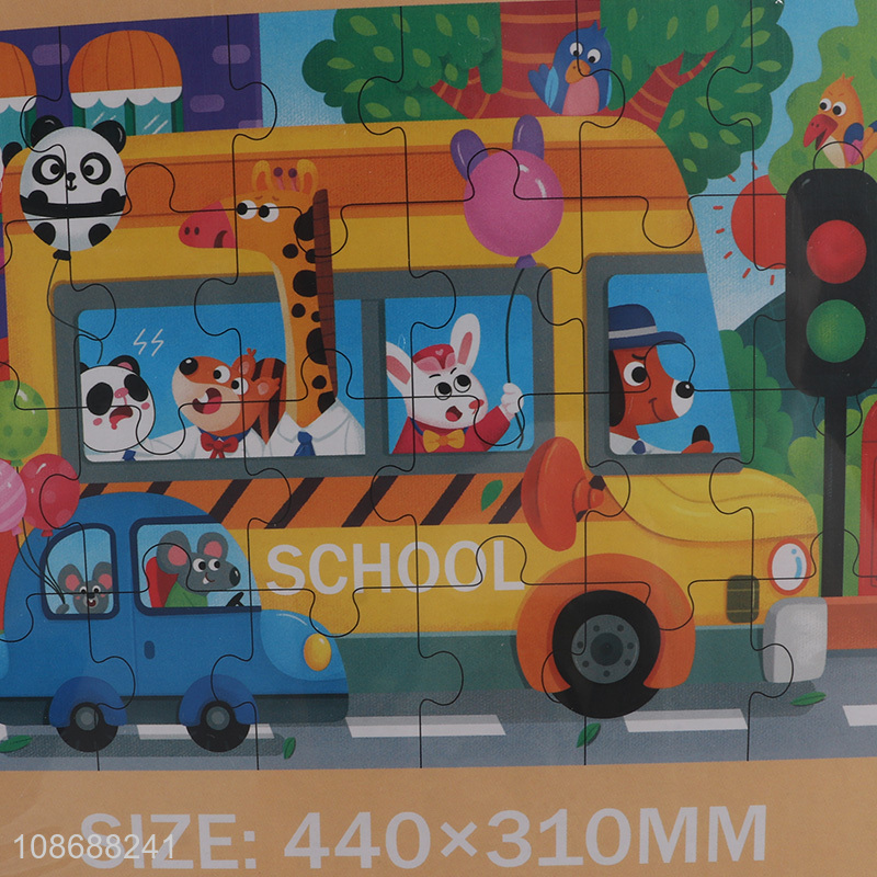 Wholesale 24 pieces school bus puzzle cardboard puzzle for kids