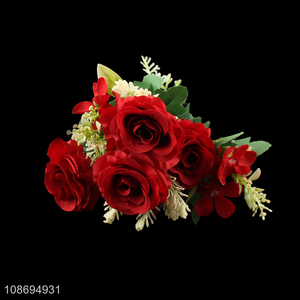 Best selling 7heads red natural artificial rose flower fake flower wholesale