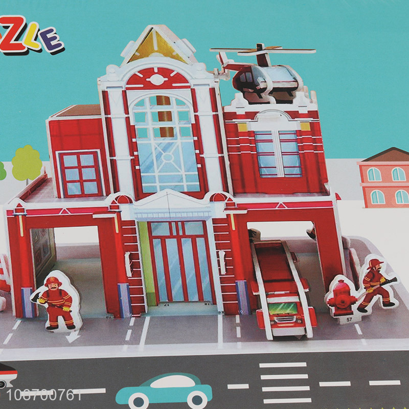Popular product 26 pieces DIY 3D fire station jigsaw puzzle toy
