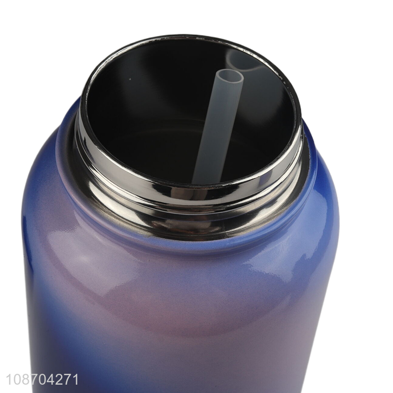 High quality stainless steel vacuum insulated water bottle with flip straw