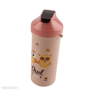 Hot selling 500ml cartoon printed plastic kids water bottle with straw