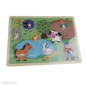 Factory supply animal series baby wooden hand-grip puzzle toys for sale