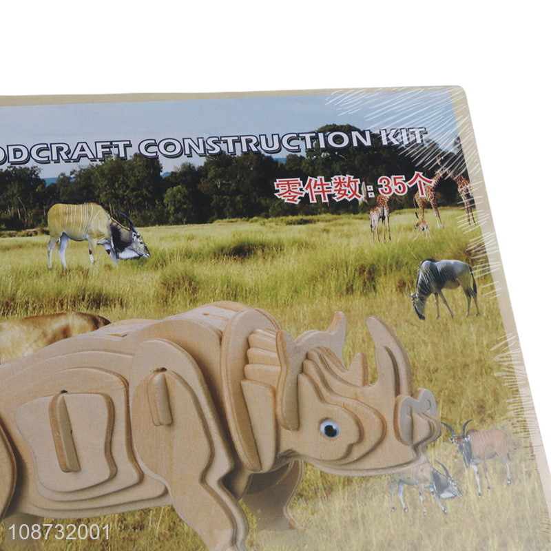 Top products wooden 3d rhinoceros shape puzzle toys kids jigsaw toys