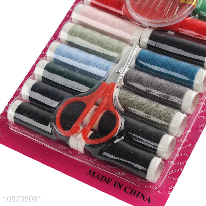 Low price sewing kit with needles, threads and yarn thread scissors