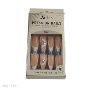 Yiwu market natural girls artificial <em>fake</em> press-on <em>nail</em> set for sale