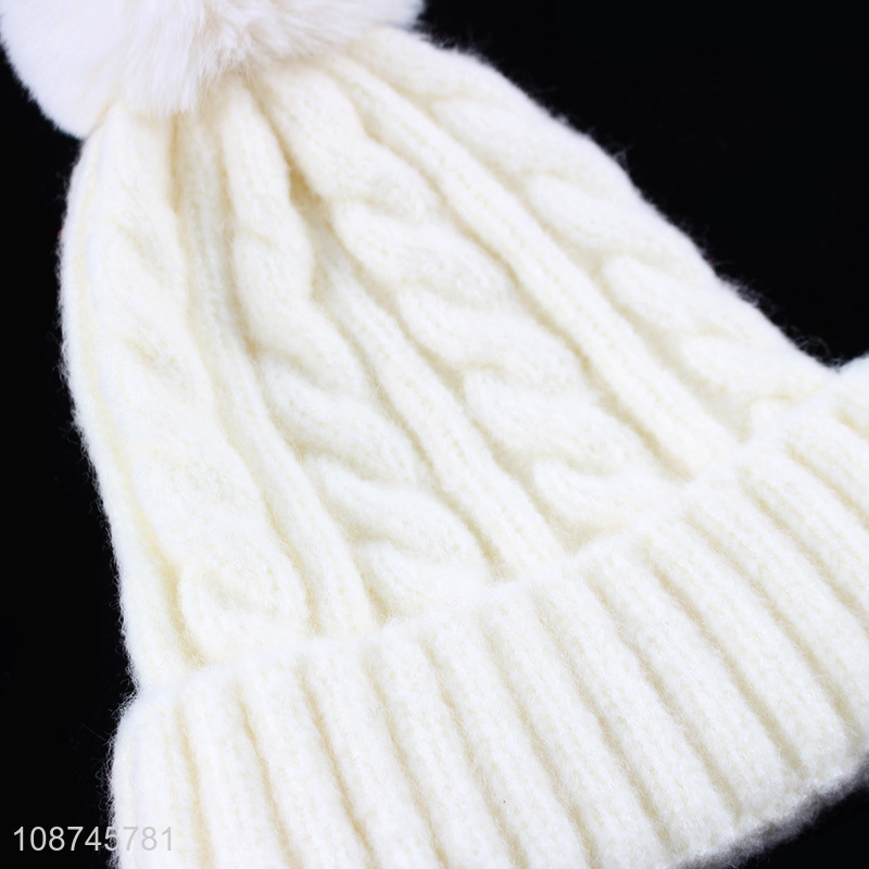 Hot selling women girls winter hat knitted beanie cap with pompom