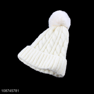 Hot selling women girls winter hat knitted beanie cap with pompom