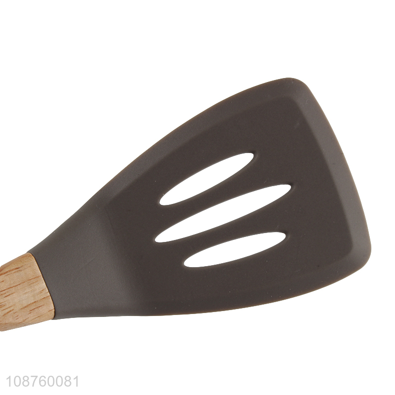 New style silicone cooking slotted spatula with wooden handle