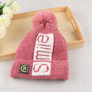 Online wholesale winter fleece lined beanies pom pom cuffed beanie