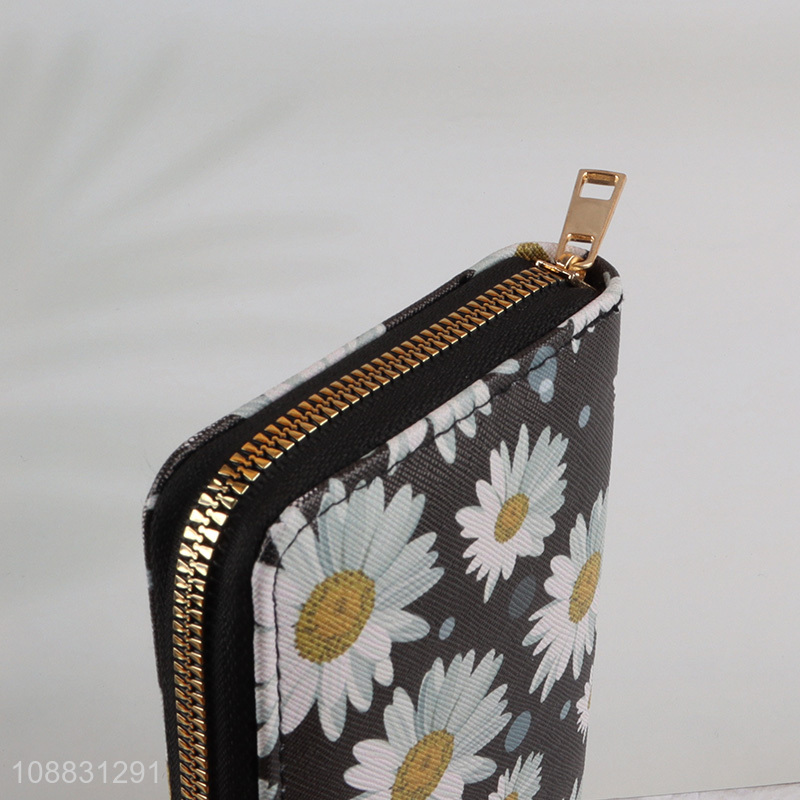 Hot selling daisy flower printed pu leather wallet for women