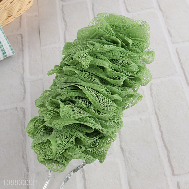 Best selling soft reusable long handle loofa mesh bath ball