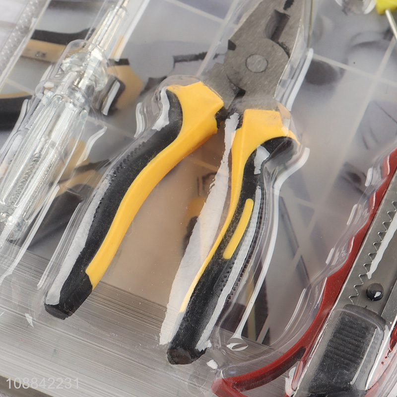 China imports home tool kit with pvc tape, hex key set, electrical test pen, plier & utility knife