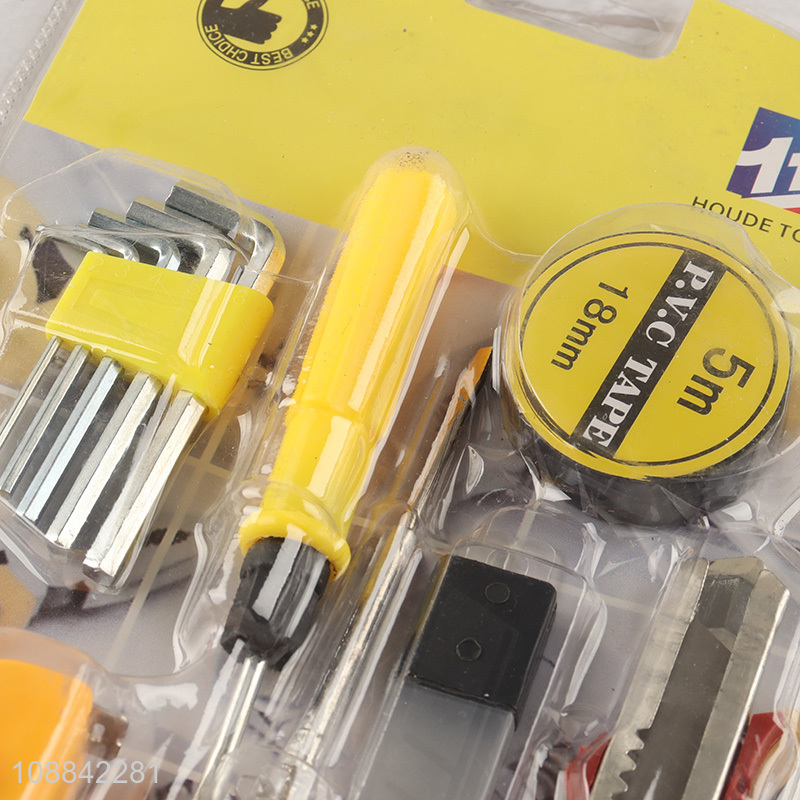 Wholesale home tool kit with hex key set, screwdrivers, pvc tape, tape measure, electrical test pen   , utility knife & blades