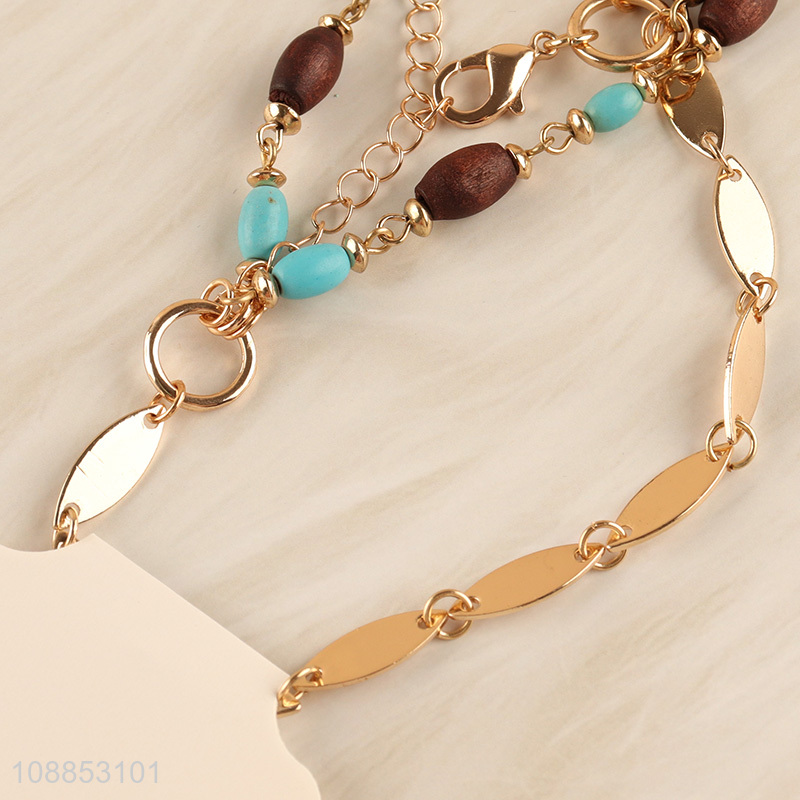 Wholesale double layered simulated turquois beaded bracelet for  women