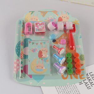 Good quality cute cartoon stationery set with roller stamps for kids