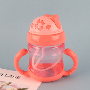 New Arrival Plastic Children Water Bottle with Flip Straw & Handle