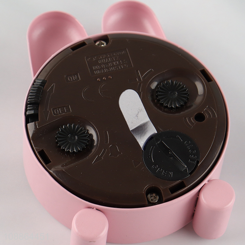 Yiwu market pink rabbit shape kids alarm clock table clock