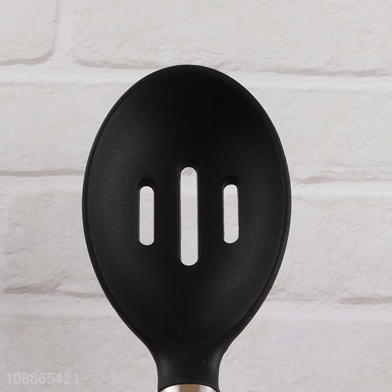 High quality slotted silicone cooking spoon with stainless steel handle
